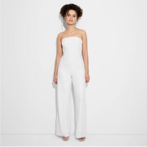 White Womans halter jumpsuit with removable straps